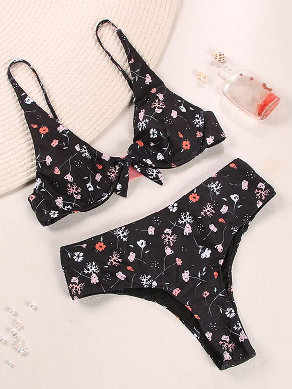 Zrtak Bikini visokog struka 2022. Push Up kupaći kostim s užetom Ženski kupaći kostimi S cvjetnim printom Bikini set s leptir mašnom Biquini Odjeća za plažu