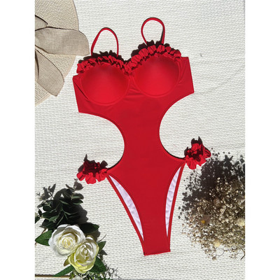 2022 nou costum de baie cu sârmă, cu volane, cu împingere în sus, costum de baie pentru femei, cu sutien cupa, costum de baie pentru baie V3846