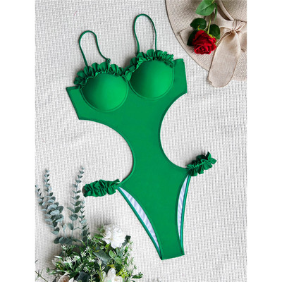 2022 nou costum de baie cu sârmă, cu volane, cu împingere în sus, costum de baie pentru femei, cu sutien cupa, costum de baie pentru baie V3846