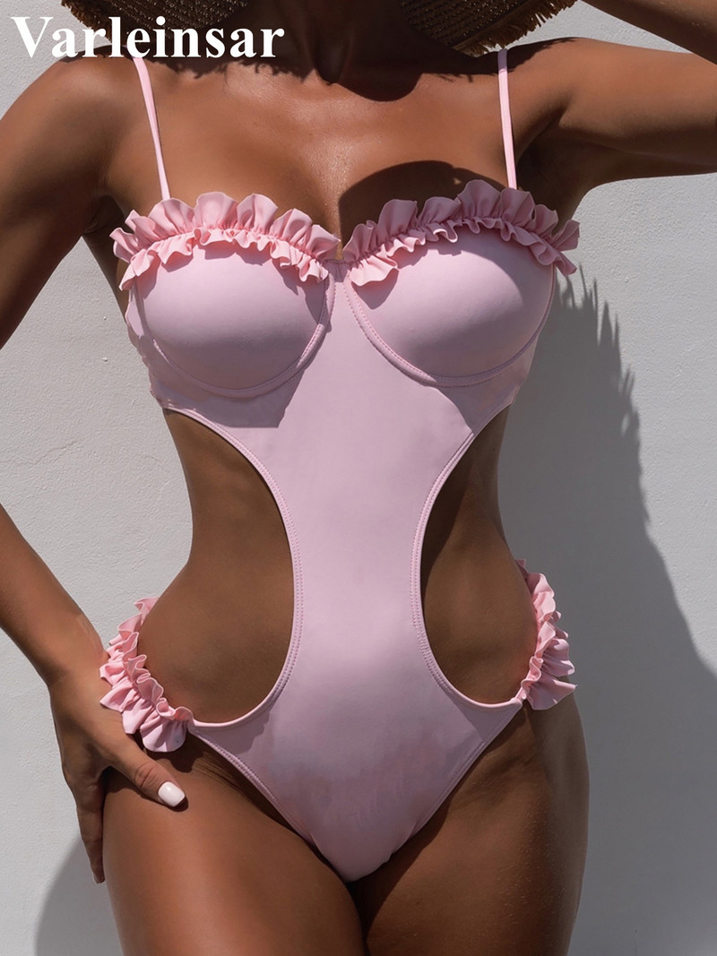 2022 nou costum de baie cu sârmă, cu volane, cu împingere în sus, costum de baie pentru femei, cu sutien cupa, costum de baie pentru baie V3846