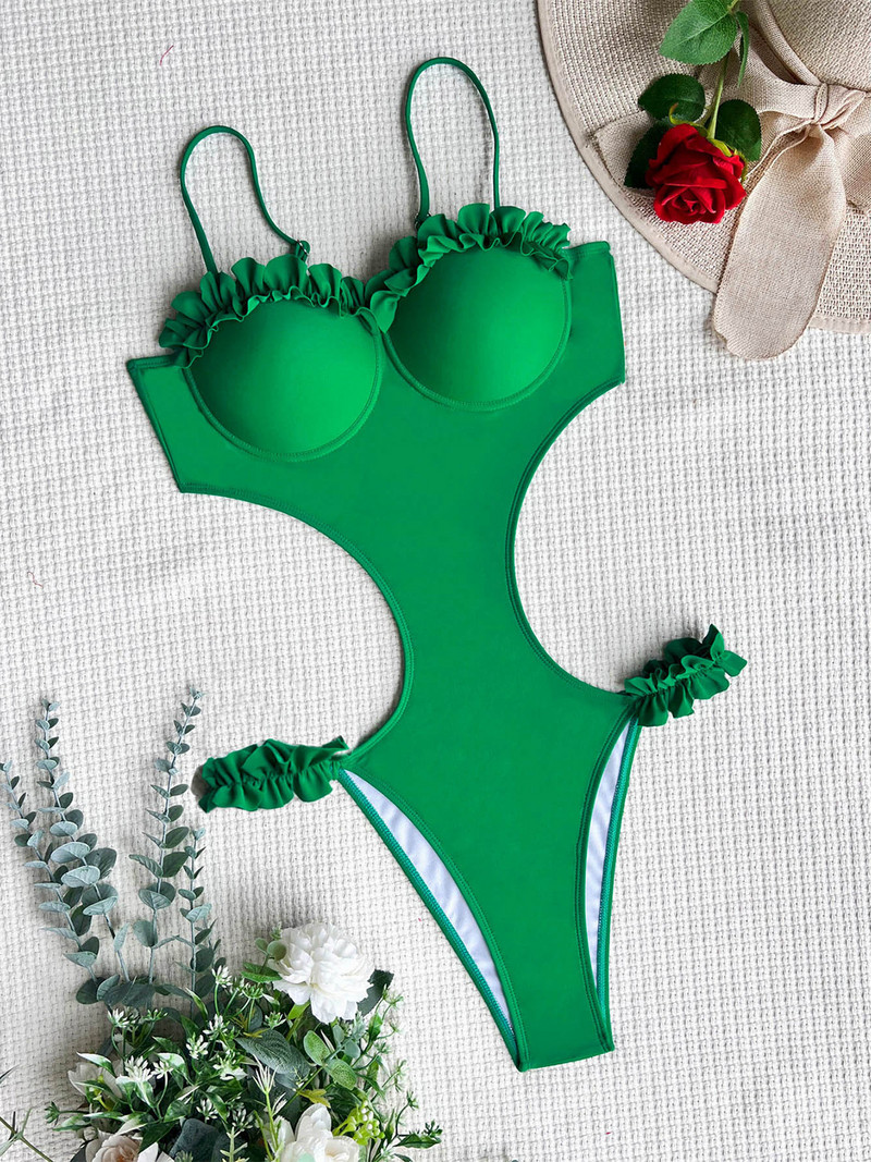 2022 nou costum de baie cu sârmă, cu volane, cu împingere în sus, costum de baie pentru femei, cu sutien cupa, costum de baie pentru baie V3846