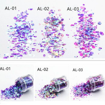 Холографски лазер за ноктопластика Неправилен размер Смесени блестящи пайети Направи си сам Красота Творчески грим Декорация за ноктопластика A-AL01