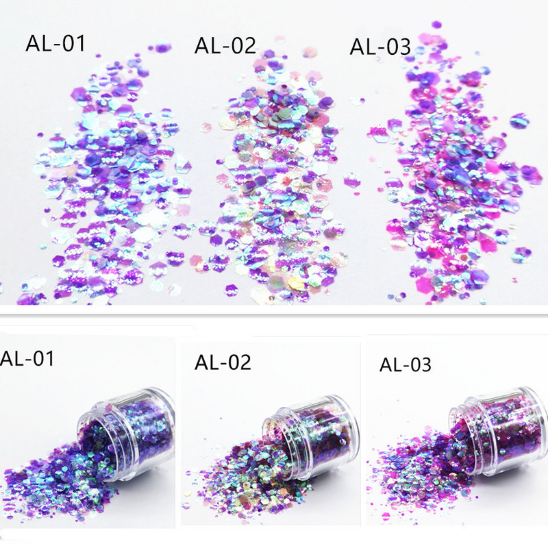 Holografikus körömdíszítő lézer szabálytalan méretű vegyes csillogó flitterek barkácsolás szépség Kreatív smink körömdíszítés A-AL01