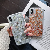 Θήκες τηλεφώνου INS Gold Foil Glitter Flakes για iPhone 14 13 12 11 Pro XS Max SE XR 7 8 Plus Bling Shells Αντικραδασμικό κάλυμμα Armor