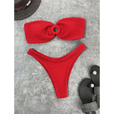 Bikini brazilian încrețit cu bandă Costum de baie pentru femei Costum de baie pentru femei Set de bikini din două piese Costum de baie pentru baie fără bretele V3367B
