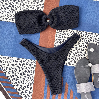 Bikini brazilian încrețit cu bandă Costum de baie pentru femei Costum de baie pentru femei Set de bikini din două piese Costum de baie pentru baie fără bretele V3367B