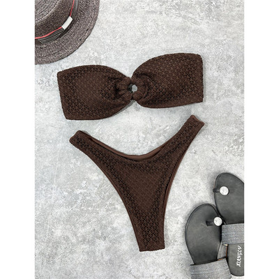 Bikini brazilian încrețit cu bandă Costum de baie pentru femei Costum de baie pentru femei Set de bikini din două piese Costum de baie pentru baie fără bretele V3367B