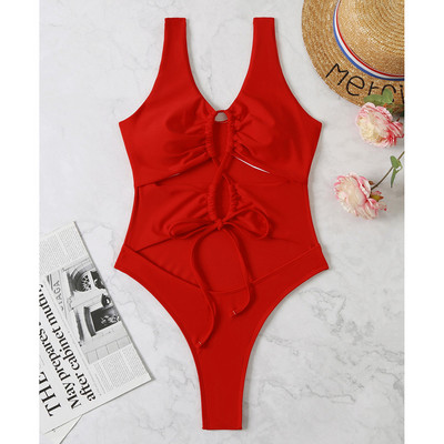 Új, ráncos hasra kivágott Monokini egyrészes fürdőruha női fürdőruha, párnázott magas kivágású fürdőruha Swim Lady V3494