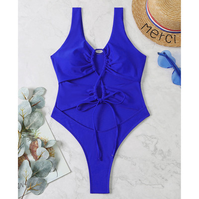 Új, ráncos hasra kivágott Monokini egyrészes fürdőruha női fürdőruha, párnázott magas kivágású fürdőruha Swim Lady V3494