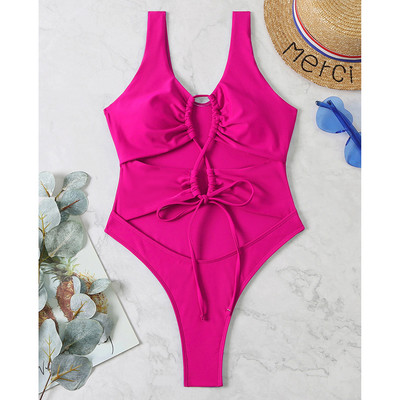 Új, ráncos hasra kivágott Monokini egyrészes fürdőruha női fürdőruha, párnázott magas kivágású fürdőruha Swim Lady V3494