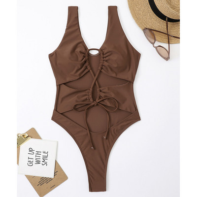 Új, ráncos hasra kivágott Monokini egyrészes fürdőruha női fürdőruha, párnázott magas kivágású fürdőruha Swim Lady V3494