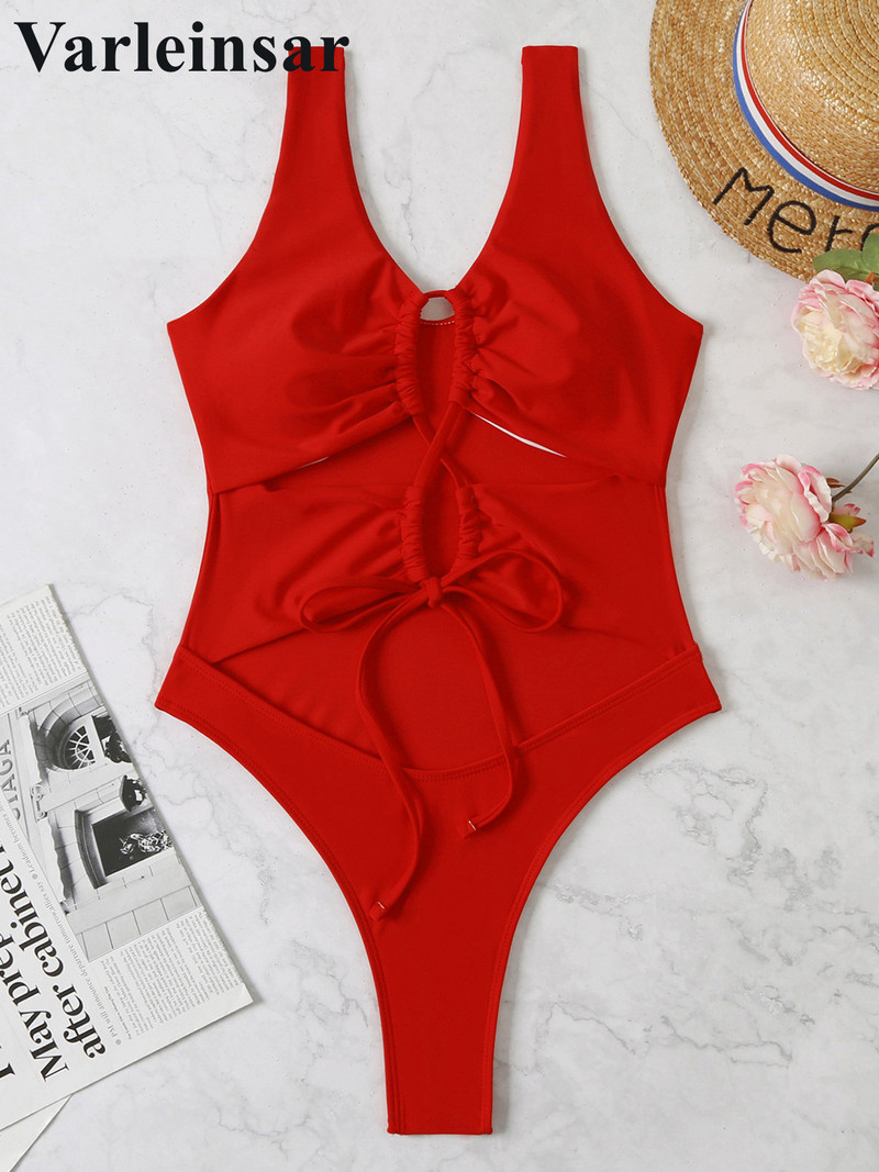 Új, ráncos hasra kivágott Monokini egyrészes fürdőruha női fürdőruha, párnázott magas kivágású fürdőruha Swim Lady V3494