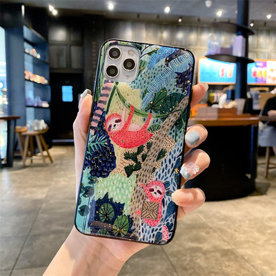 Шикозен сладък анимационен аниме Ленивец Леопард Силиконов калъф за iPhone 14 13 12 11 Pro Xs Max Mini SE X XR 7 8 Plus Glitter Gold Cover