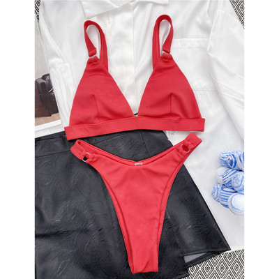 Novi seksi visoki rebrasti bikini ženski kupaći kostim Ženski kupaći kostim Dvodijelni bikini komplet podstavljeni kupaći kostim za plivanje V3255P