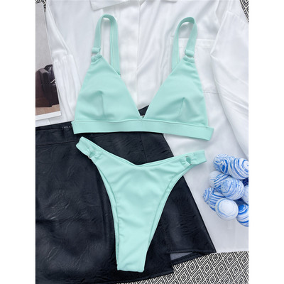 Novi seksi visoki rebrasti bikini ženski kupaći kostim Ženski kupaći kostim Dvodijelni bikini komplet podstavljeni kupaći kostim za plivanje V3255P