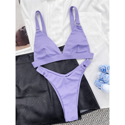 Novi seksi visoki rebrasti bikini ženski kupaći kostim Ženski kupaći kostim Dvodijelni bikini komplet podstavljeni kupaći kostim za plivanje V3255P