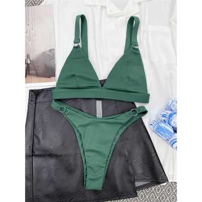 Novi seksi visoki rebrasti bikini ženski kupaći kostim Ženski kupaći kostim Dvodijelni bikini komplet podstavljeni kupaći kostim za plivanje V3255P