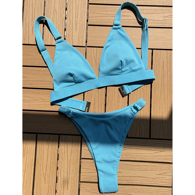 Novi seksi visoki rebrasti bikini ženski kupaći kostim Ženski kupaći kostim Dvodijelni bikini komplet podstavljeni kupaći kostim za plivanje V3255P