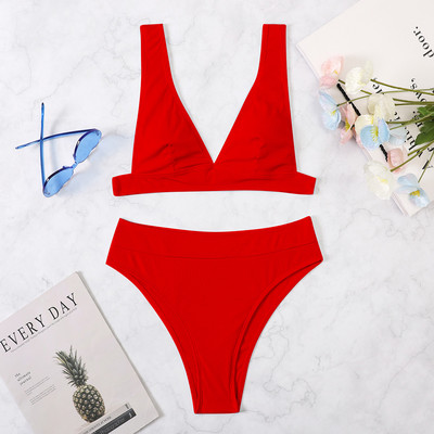S- XL Szexi bordás magas derekú bikini női fürdőruha Női fürdőruha Kétrészes bikini szett Solid fürdőruha Swim V3402R