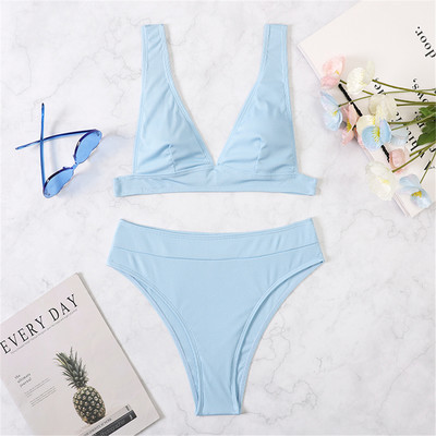S- XL Szexi bordás magas derekú bikini női fürdőruha Női fürdőruha Kétrészes bikini szett Solid fürdőruha Swim V3402R