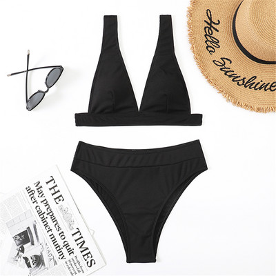 S- XL Szexi bordás magas derekú bikini női fürdőruha Női fürdőruha Kétrészes bikini szett Solid fürdőruha Swim V3402R