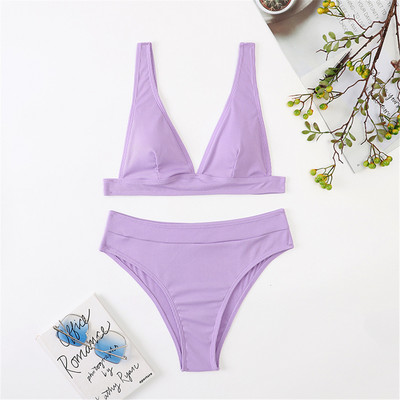 S- XL Szexi bordás magas derekú bikini női fürdőruha Női fürdőruha Kétrészes bikini szett Solid fürdőruha Swim V3402R