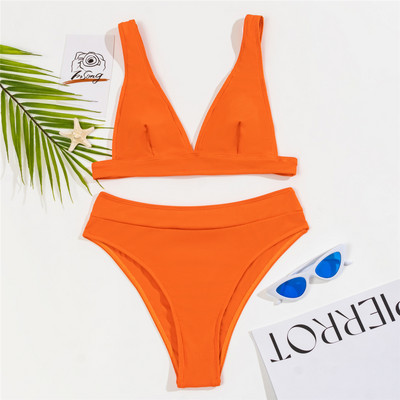 S- XL Szexi bordás magas derekú bikini női fürdőruha Női fürdőruha Kétrészes bikini szett Solid fürdőruha Swim V3402R