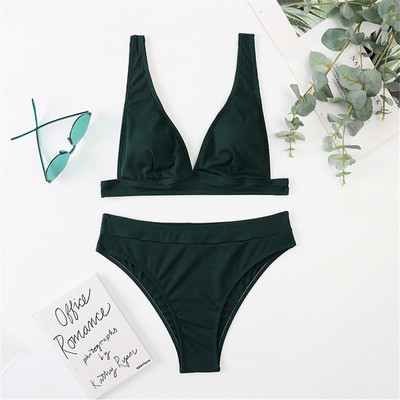 S- XL Szexi bordás magas derekú bikini női fürdőruha Női fürdőruha Kétrészes bikini szett Solid fürdőruha Swim V3402R