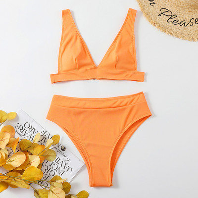 S- XL Szexi bordás magas derekú bikini női fürdőruha Női fürdőruha Kétrészes bikini szett Solid fürdőruha Swim V3402R