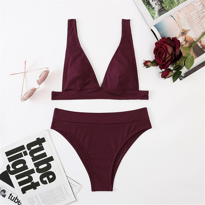 S- XL Szexi bordás magas derekú bikini női fürdőruha Női fürdőruha Kétrészes bikini szett Solid fürdőruha Swim V3402R