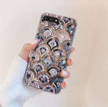 Scaly Vintage Floral Liquid Phone Case за Iphone 11 12 13 14 Pro Max Case Gold Quicksand Tpu Case за Iphone Xr Xs Max 7 Plus