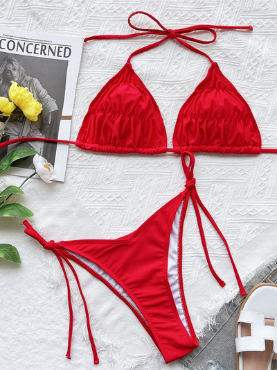Szexi kötőfék, redőzött, bélelt bikini női fürdőruha Női fürdőruha Kétrészes bikini szett fürdőruha úszó V3393B