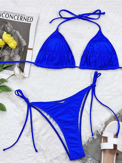 Szexi kötőfék, redőzött, bélelt bikini női fürdőruha Női fürdőruha Kétrészes bikini szett fürdőruha úszó V3393B