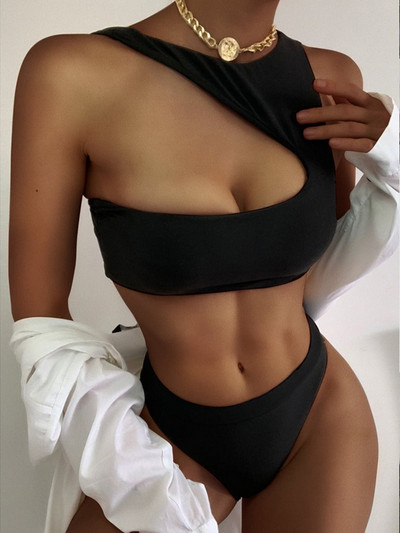 Zrtak Hollow Out Μαγιό Bandeau Μπικίνι Σέξι Γυναικεία Μπικίνι στη μέση της μέσης Μαύρο μαγιό Καλοκαιρινό Μπικίνι Μασίφ