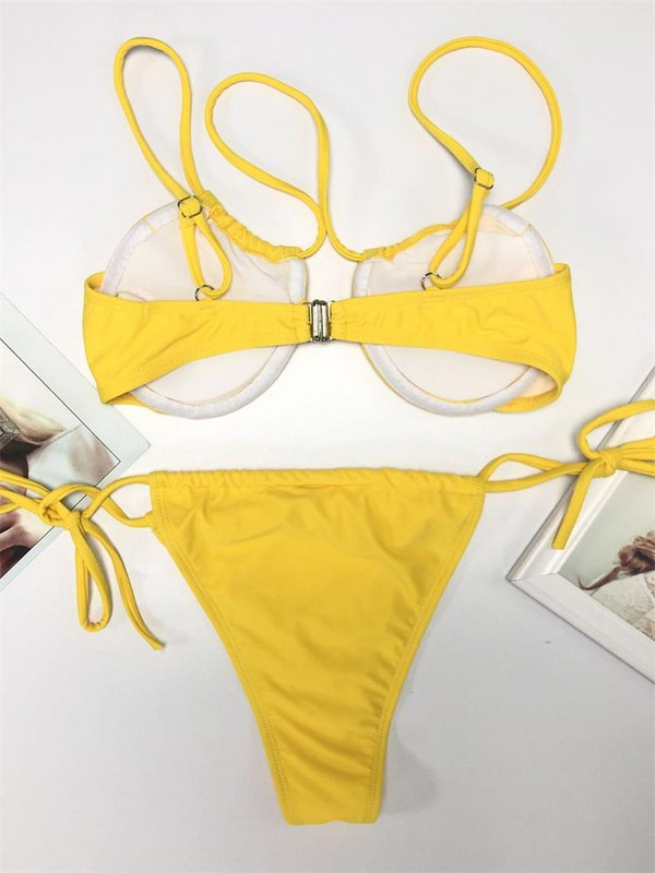 Zrtak Push Up Fürdőruha Tanga Bikini Halter fürdőruha Női String fürdőruha Bandage Biquini Feminino Nyári Strandruha Solid
