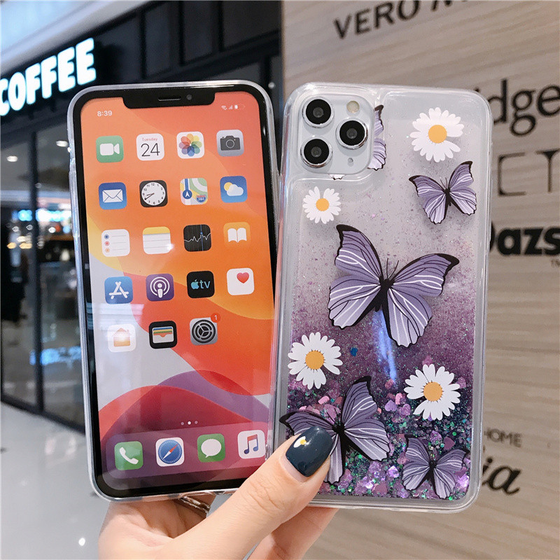 Butterfly quicksand meke telefonske maske za iphone 11 pro maska svjetlucavo ljubavno srce tekućina 12 13 maska 14 iphone 8 7 Plus xs max xr x