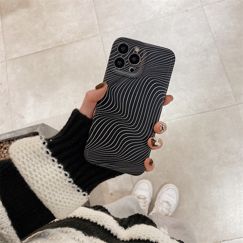 Umjetnička telefonska maska s apstraktnim linijama za iPhone 11 12 13 Pro MAX Xs Xr X 14 coque zaštita okvira mekana silikonska stražnja maska temeljno crna
