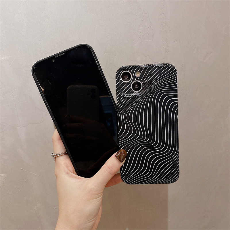 Umjetnička telefonska maska s apstraktnim linijama za iPhone 11 12 13 Pro MAX Xs Xr X 14 coque zaštita okvira mekana silikonska stražnja maska temeljno crna