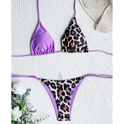 Szexi Leopard Splicing Halter Bikini Női fürdőruha Női fürdőruha Kétrészes bikini szett fürdőruha Swim Lady V3736L