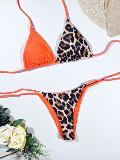Szexi Leopard Splicing Halter Bikini Női fürdőruha Női fürdőruha Kétrészes bikini szett fürdőruha Swim Lady V3736L
