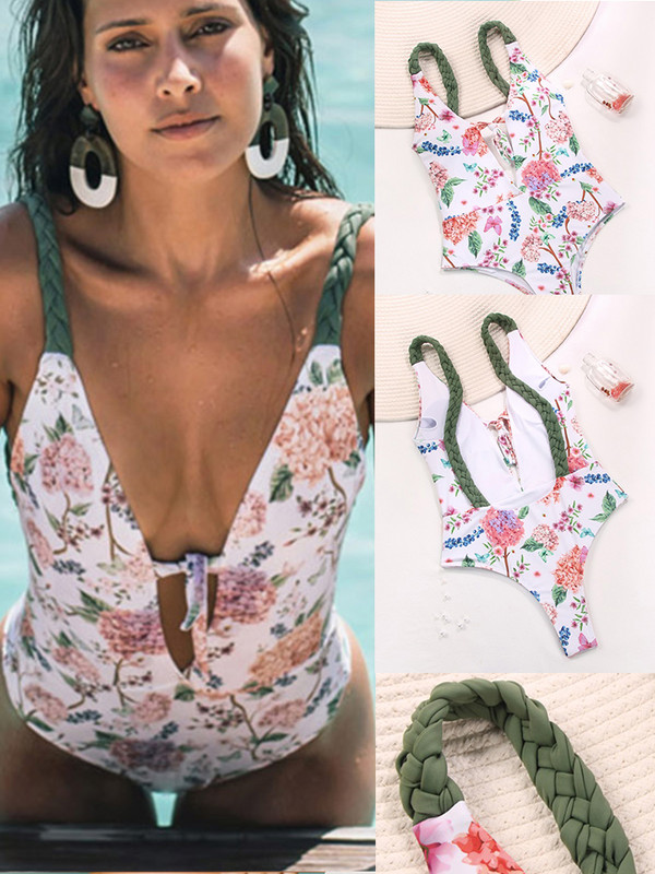 Zrtak Virágmintás Strandruhák Női Fürdőruha Hollow Out Női fürdőruha Szexi Body Halter One Piece Suits 2022 Fürdőruha