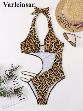 Leopard printed Asymmetric Halter Γυναικεία μαγιό One Piece Γυναικείο μαγιό ψηλό κόψιμο με επένδυση μαγιό Swim Lady V3613