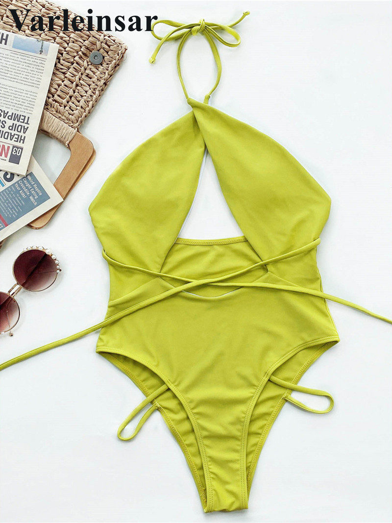 Tekerje körbe kötőfék magas kivágású egyrészes fürdőruha Női fürdőruha Női hasra kivágott Monokini fürdőruha Swim Lady V3234