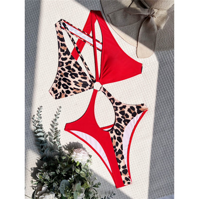 Monokini s leopard križanim leđima Ženski kupaći kostim Jednodijelni kupaći kostim Ženski kupaći kostim s visokim nogavicama Swim Lady V3975