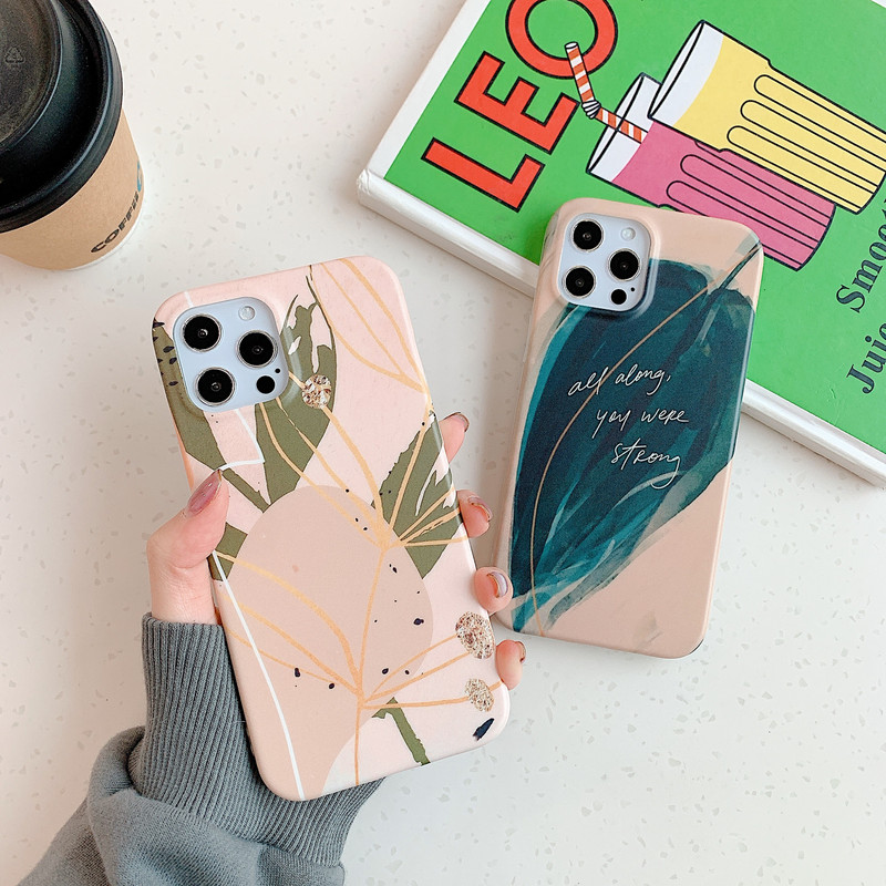 Skirtas iPhone 14 13 Pro Max Watercolor Paint Flower Leaf telefono dėklas, skirtas iPhone 12 11 Pro Max XR X XS 7 8 Plus minkštas IMD galinis dangtelis