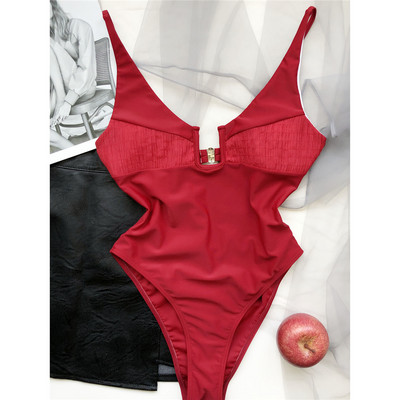 Nou Sexy 5 culori Gât în U cu tăietură înaltă Costum de baie pentru femei Costumul de baie dintr-o bucată pentru femeie Monokini Costum de baie pentru baie V3201