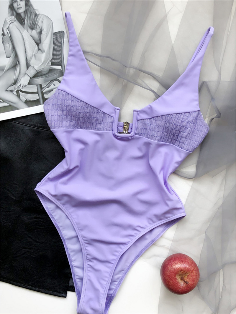 Nou Sexy 5 culori Gât în U cu tăietură înaltă Costum de baie pentru femei Costumul de baie dintr-o bucată pentru femeie Monokini Costum de baie pentru baie V3201