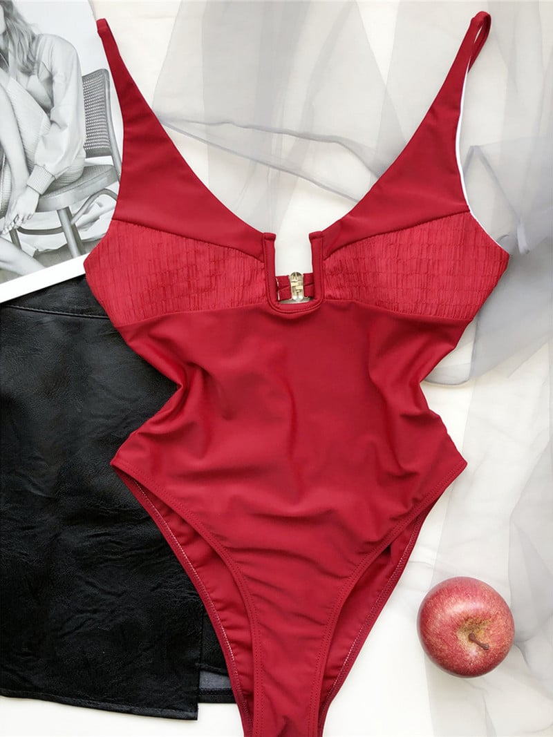 Nou Sexy 5 culori Gât în U cu tăietură înaltă Costum de baie pentru femei Costumul de baie dintr-o bucată pentru femeie Monokini Costum de baie pentru baie V3201