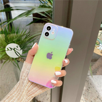 Θήκη τηλεφώνου Rainbow Gradient Laser για iPhone 14 13 12 11 Pro X XR XS Max 7 8 Plus Mini SE Διαφανές πίσω κάλυμμα σκληρού υπολογιστή Aurora