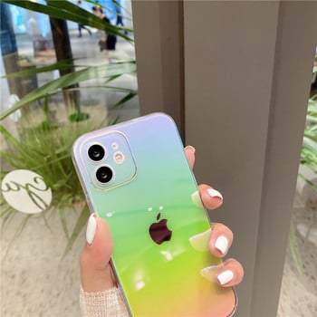 Θήκη τηλεφώνου Rainbow Gradient Laser για iPhone 14 13 12 11 Pro X XR XS Max 7 8 Plus Mini SE Διαφανές πίσω κάλυμμα σκληρού υπολογιστή Aurora